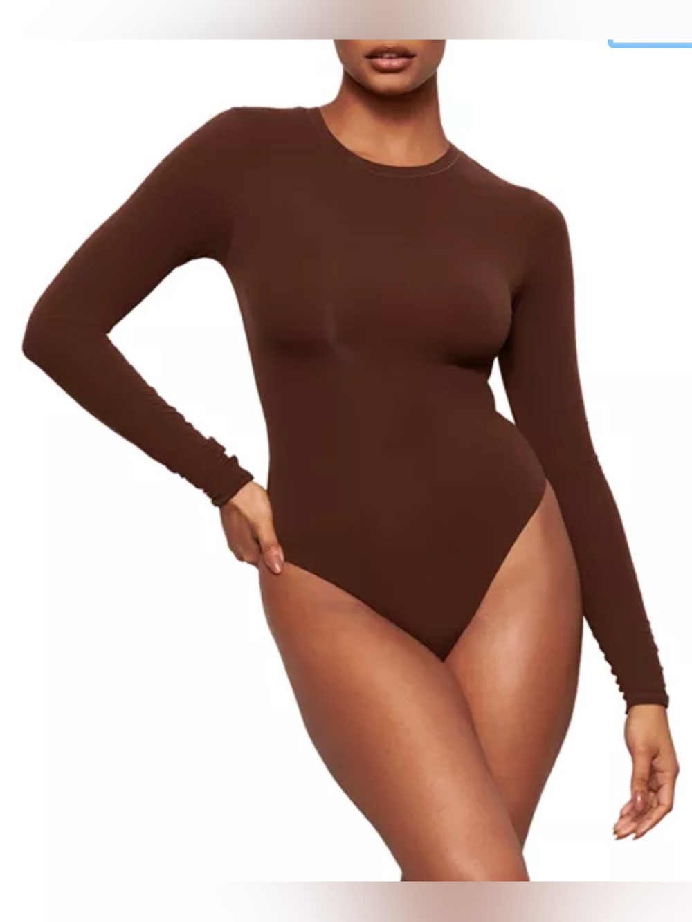 Skims Everyday Crewneck Long Sleeve Bodysuit Cocoa Brown Minimalist Large